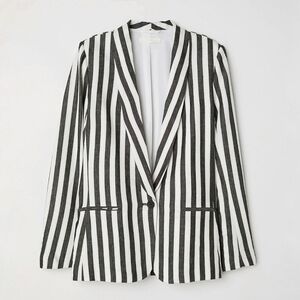 H&M Striped Linen Blend Blazer Jacket Black And White Stripes Size 4